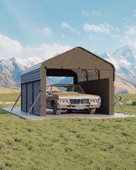 10×15 FT Metal Carport with Steel Frame &220 g Tarp, Outdoor Heavy Duty Shelter