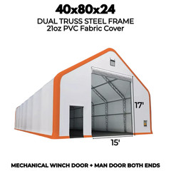 40x80x24 DUAL TRUSS *21oz PVC* Canvas Fabric Storage Building Shelter Barn Shop
