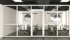 CGP Office Partition System, Glass Aluminum Wall 17’x9’ w/Door, WHITE SEMI