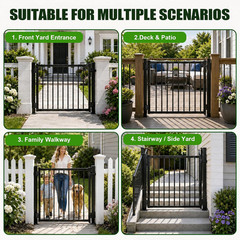 Deck Gate with Wheels, 42In. H X 4Ft. W Black Heavy Duty Steel Anti-Rust Fence D