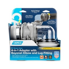 RV Sewer Hose Adapter 4-in-1 Elbow Kit Easy Slip Universal Fit Dump Station New