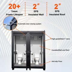 2-Stall Outdoor Portable Restroom Cabin Dual Toilet with Sink, Light & Vent Fan