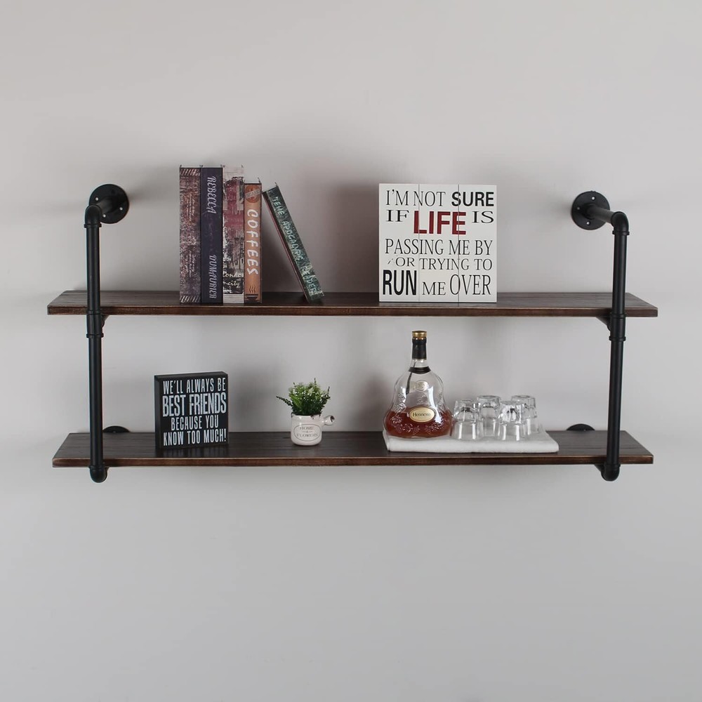 MBQQ Industrial Retro Pipe Shelf 48in 2 Tier Wall Mounted,Rustic Floating Shelve
