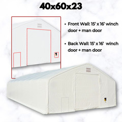 40’x60’x23′ HEAVY DUTY Dual Truss 30 oz PVC Fabric Storage Building