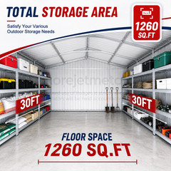 42x30x13ft Metal Garage Shed Outdoor Storage Heavy Duty Galvanized Steel Barn