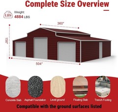 42’x30’x13′ Metal Garage Shed Barn Outdoor Storage Shed Galvanized Steel Red