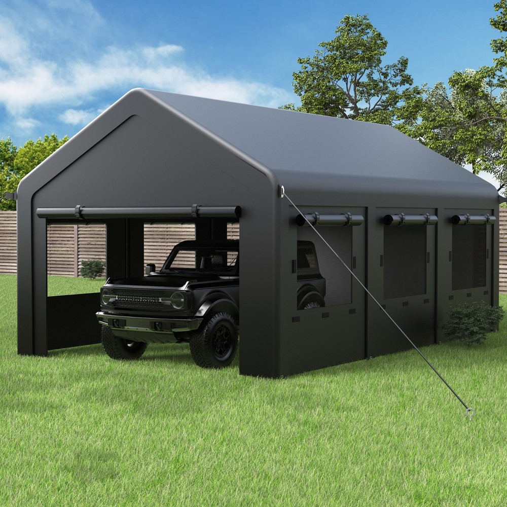12’x20 ‘Outdoor Carport Canopy, Portable Garage Shelter with Side-Opening Door