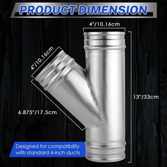 4 Inch 3 Way Duct Splitter, 45°Metal Hose Connector 4 Inch Duct Connector for…