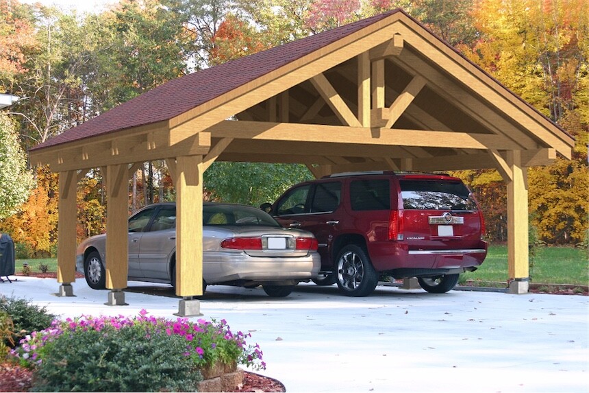 24’x24′ (576 sq.ft.) HEAVY TIMBER CARPORT FOR 2 VEHICLES CARS PREFAB WOOD CANOPY
