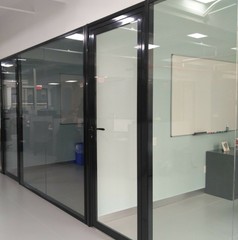 CGP Office Partition System, Glass Aluminum Wall 11′ x 9′ w/Door, Black Color