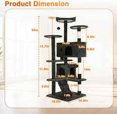 54″ Cat Tree Tower Dark Gray Sturdy, Easy to Assemble, for Kittens & Adult Cats