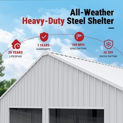 22FT x 23FT Double Garage Steel Barn Shed Cream Heavy Duty Metal Garage Shed