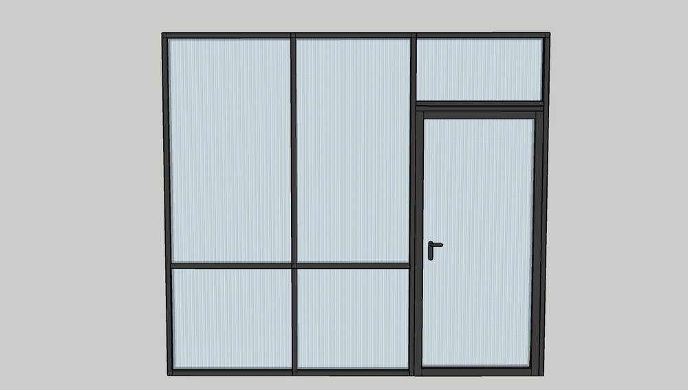 CGP Reeded Glass 1-Wall Partition System w/Door, 10′ x 9′, Black