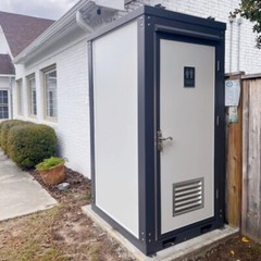 Bastone Portable Restroom w/ Sink, Flush Toilet & Vent Fan for Outdoor Use