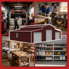 42’x30’x13′ Metal Garage Shed Barn Outdoor Storage Shed Galvanized Steel Red