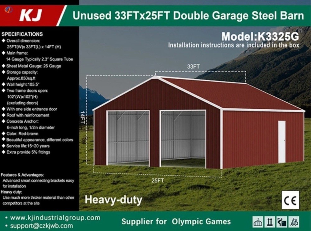 33′ x 25′ x 14′ Metal Car Garage/Outdoor Storage Shed/Heavy-Duty Steel Barn
