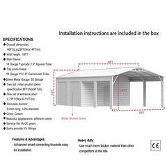 23’x46’x 14′ Metal Car Garage Heavy Duty Galvanized Steel Storage Shed w/2 Doors