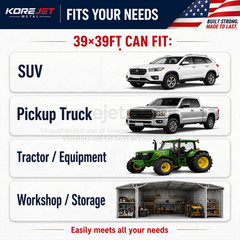 39x39FT White Heavy Duty Metal Barn Steel Building 3 Rolling Doors Korejetmetal