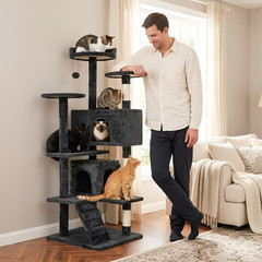 | 54″ Cat Tree Tower | Dark Gray | Multi-Level Indoor Activity Center with Sisal