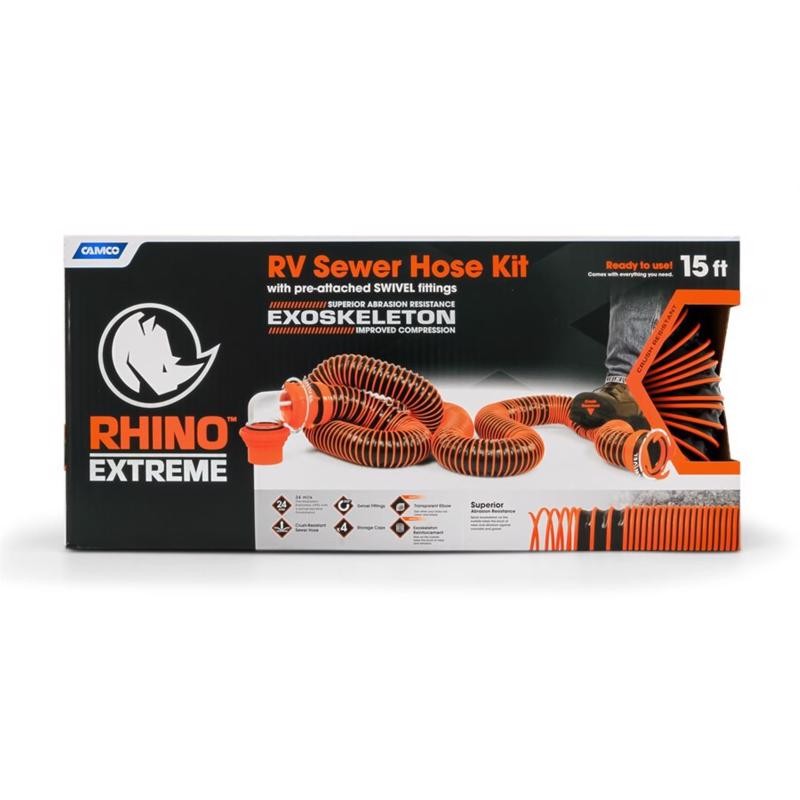 Camco RhinoExtreme RV Sewer Kit 15ft Black Plastic Boxed