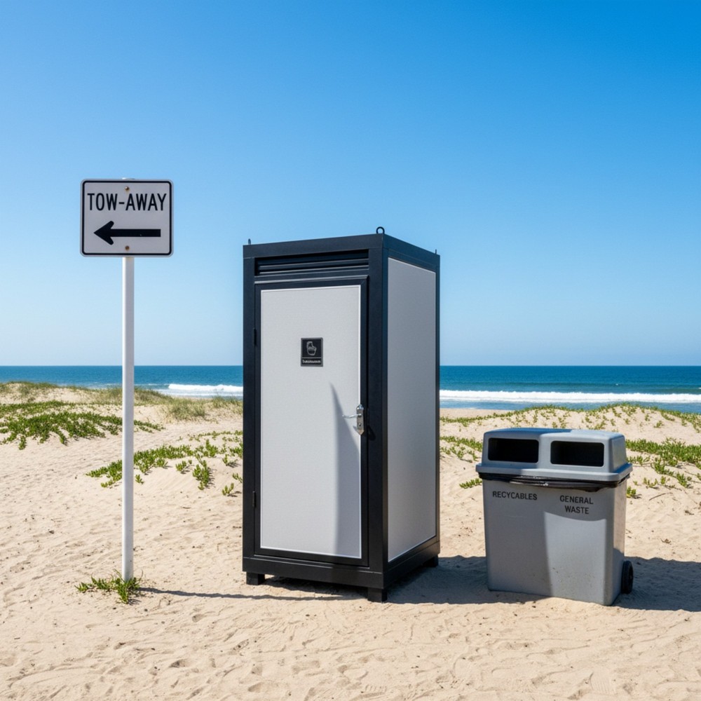 Person Portable Toilet Cabin – Outdoor Restroom with Light, Sink & Vent Fan