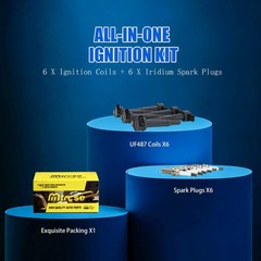 Set of 6 UF487 Ignition Coil Pack 6619 Double Iridium Spark Plug Fit for Toyo…