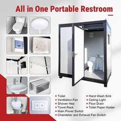 Portable Restroom Mobile Toilet Cabin Outdoor Shower Room w/Sink&Ventilation Fan