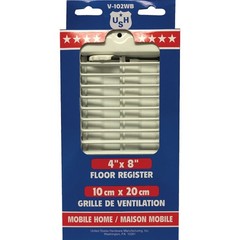 United States Hardware 4 In. x 8 In. x 9/16 In. White Steel Floor Register
