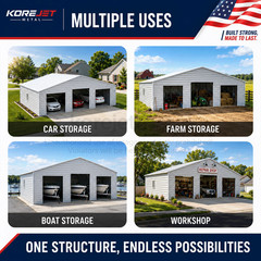39x39FT White Heavy Duty Metal Barn Steel Building 3 Rolling Doors Korejetmetal