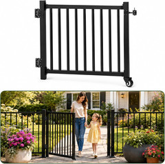 Deck Gate with Wheels, 42In. H X 4Ft. W Black Heavy Duty Steel Anti-Rust Fence D