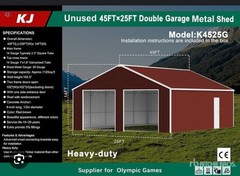45′ x 25′ Metal Car Garage/Outdoor Storage Shed Galvanized Steel Barn Dark-Red