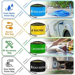 ERKOON Waterproof RV Hose Storage Bag of 9.84*17.7inch, Black, Yellow, Green