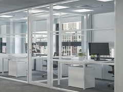 CGP Office Partition System, Glass Aluminum Wall 17’x9’ w/Door, WHITE SEMI