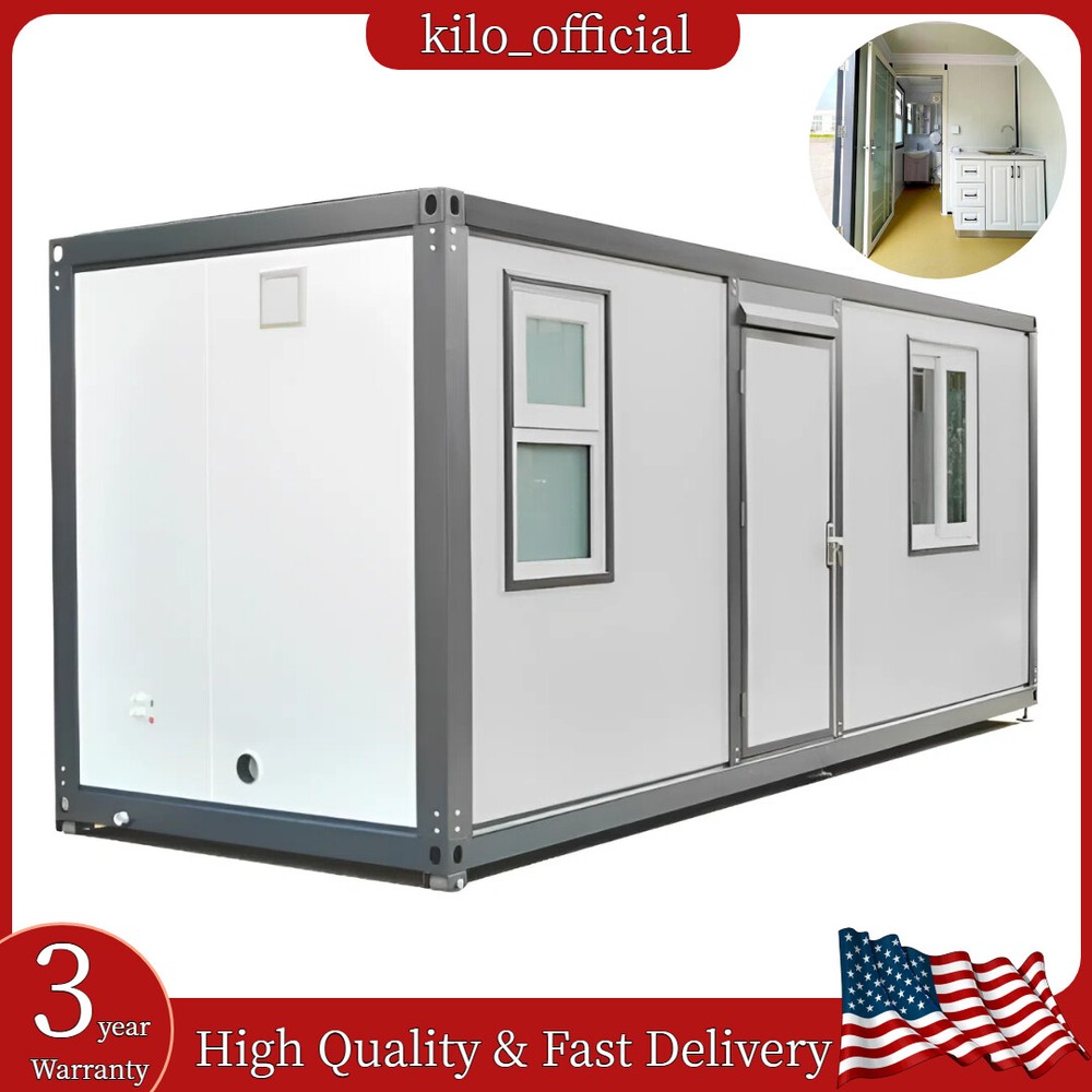7ftx20ft Portable Office w/ Bathroom Steel Frame Double-Glazed Openable Windows