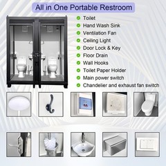 Bastone Dual Stall Portable Restroom Outdoor Mobile Toilet w/ 2 Sinks Bathroom