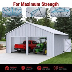 33’x 25’x 14′ Metal Car Garage/Outdoor Storage Shed/Heavy-Duty Steel Barn White