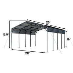 Galvanized Steel Carport 20’x20′, 10′ Open Sidewalls