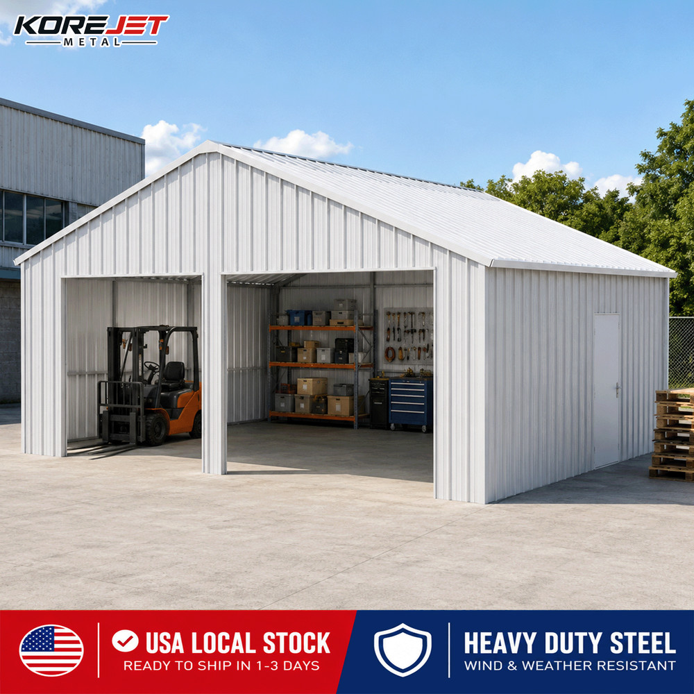 22FT x 23FT Double Garage Steel Barn Shed Cream Heavy Duty Metal Garage Shed