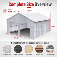 33FT x 25FT Metal Garage Barn – Reinforced Steel Structure with Dual Doors