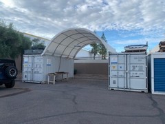 20×20 PVC Fabric conex container mounted shelter + High Cube Back Wall With Vent