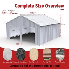 22FT x 23FT Double Garage Steel Barn Shed Cream Heavy Duty Metal Garage Shed