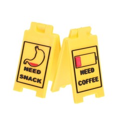2Pcs Mini Plastic Warning Desk Signs Yellow Office Decor Reusable Caution