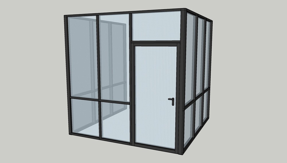 CGP Reeded Glass 3-Wall Partition System w/Door, 9′ x 12′ x 12′ x 9′, Black