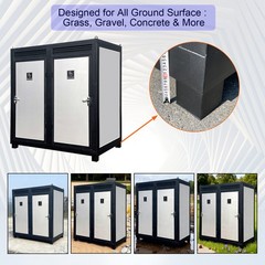 Outdoor Dual Restroom 2-Stall Portable Mobile Toilet w/ 2 Sinks Bathroom & Fan
