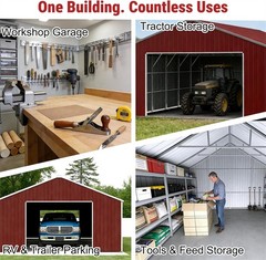 46x25x15 FT Outdoor Heavy-Duty Metal Garage Barn Shed Reinforced Steel Carport