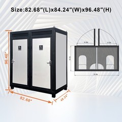 Outdoor Dual Restroom 2-Stall Portable Mobile Toilet w/ 2 Sinks Bathroom & Fan