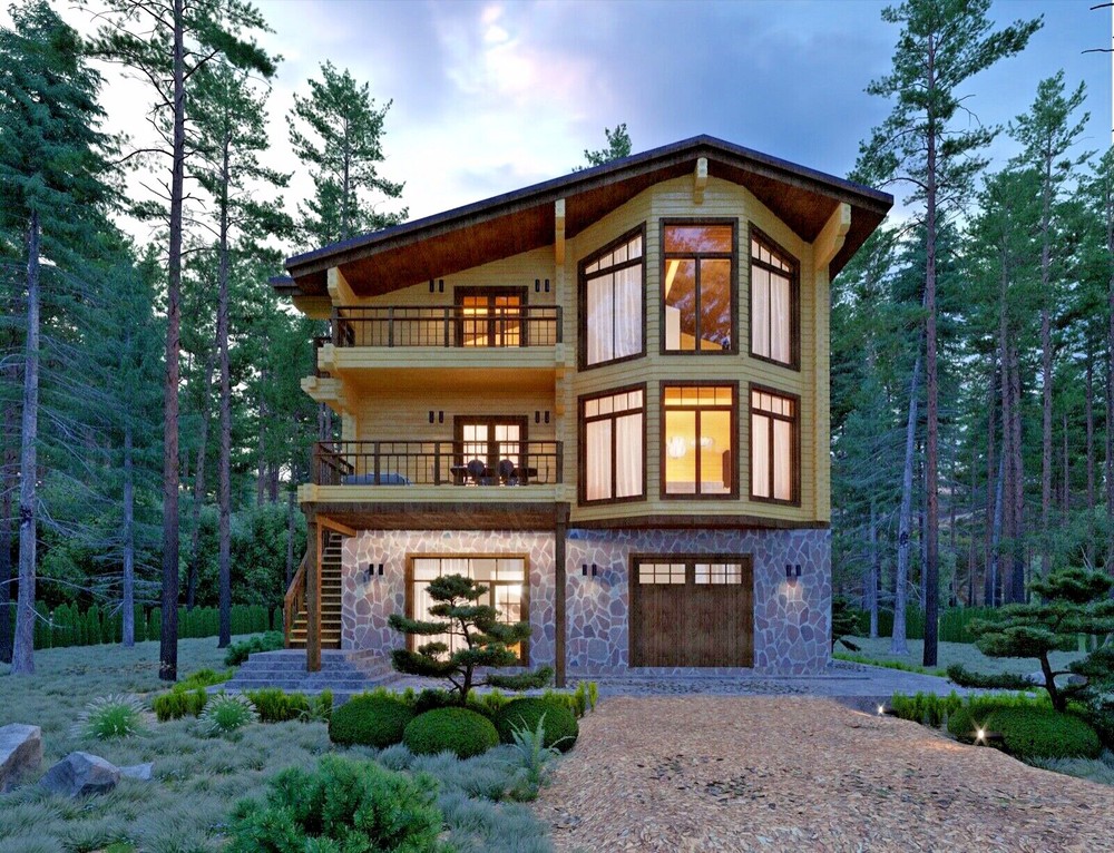 MODERN LOG HOUSE KIT #LH-190 ECO FRIENDLY WOOD PREFAB DIY BUILDING CABIN HOME