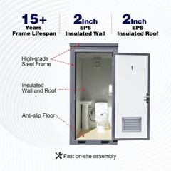 Bastone Portable Restroom w/ Sink, Flush Toilet & Vent Fan for Outdoor Use