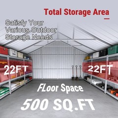 22FT x 23FT Double Garage Steel Barn Shed Cream Heavy Duty Metal Garage Shed