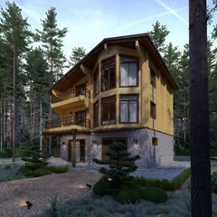 MODERN LOG HOUSE KIT #LH-190 ECO FRIENDLY WOOD PREFAB DIY BUILDING CABIN HOME